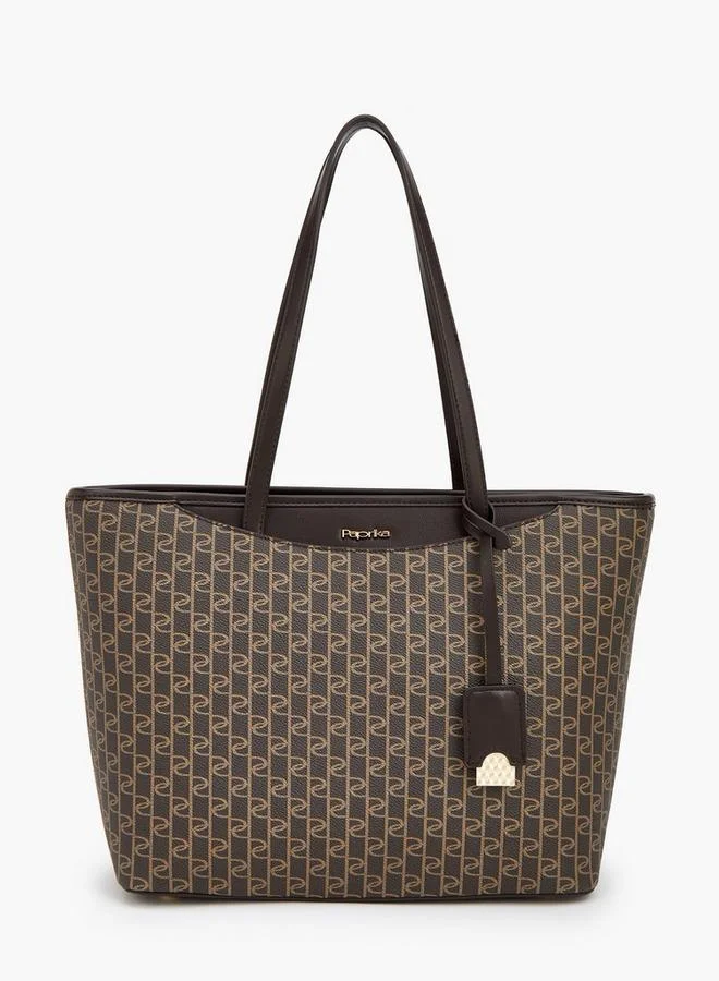 بابريكا Monogram Print Tote Bag With Double Handles